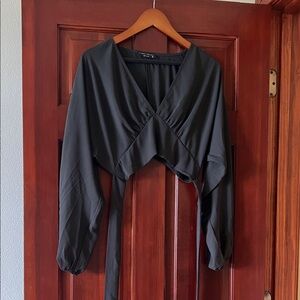 Final Touch Elegant Black Wrap Blouse